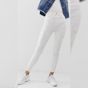 High waisted white jeans